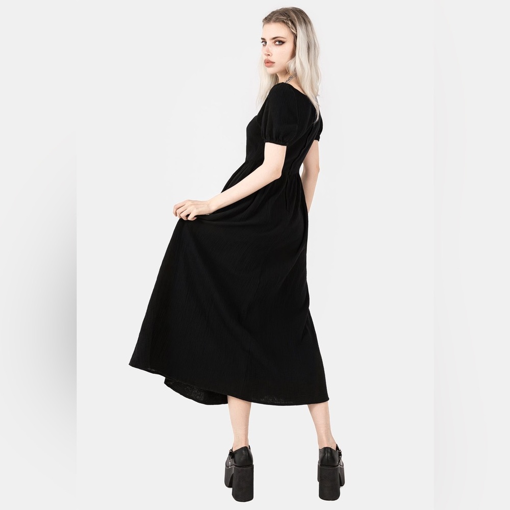 Rare Disturbia Black Alder Midi Dress with Puff Sleeves US sz 8, fits like a 10. - Picture 4 of 7